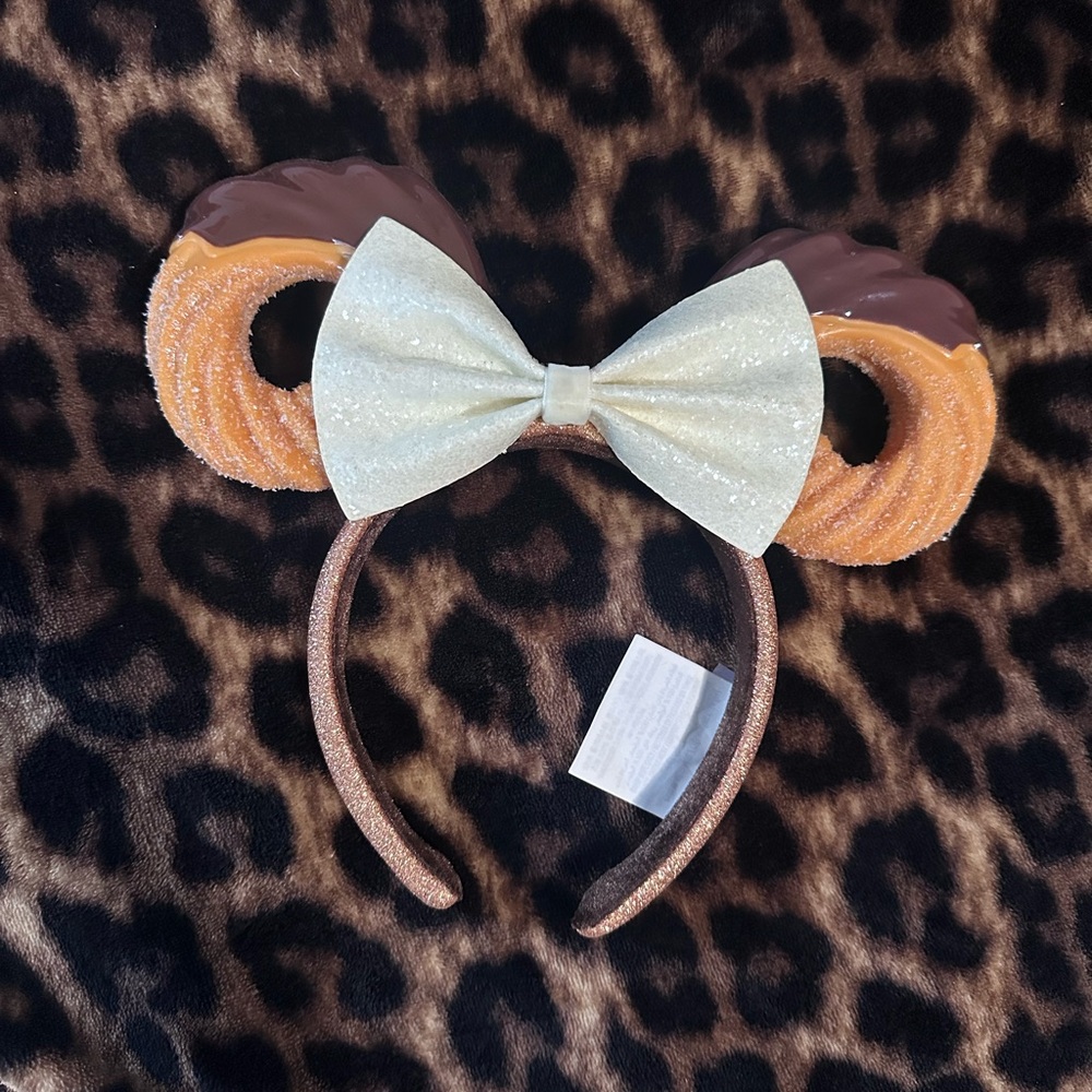 Disney Churro Minnie Ears Headband with Glitter Bow
